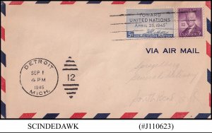 UNITED STATES USA 1946 AIR MAIL ENVELOPE FROM DETROIT to SOUTH BEND with STAMPS