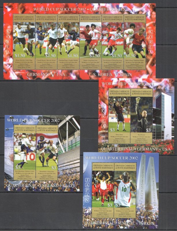 M1227 Grenada Carriacou Football World Cup 2002 1/4 Finals Sport ! 1Kb+3Bl Mnh