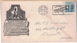 #734 FDC, 5c Kosciuszko, 3 diff. cachets