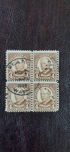 US Scott # 685; used blk of 4; 4c Taft from 1930; F/VF centering; off paper