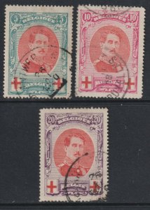 Sc# B31 / B33 Belgium 1915 King Albert I semi postal set Used CV $28.00 perf 14