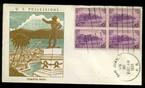 801 BLOCK of 4 PUERTO RICO FDC SAN JUAN, PR PLANTY P33 BRONESKY CACHET