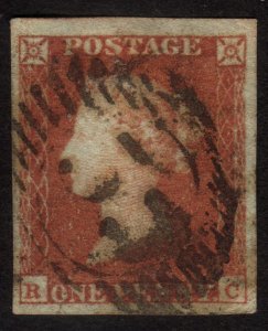 1841 Great britain, 1p, Penny red, Used RC, Sc 3, Sg 8, 4 margins