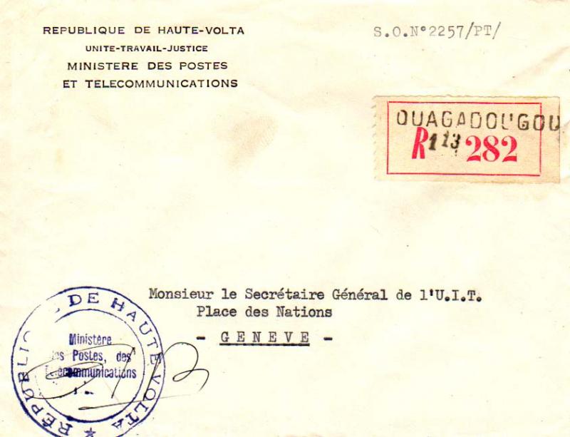 Upper Volta Official Free Mail c1964 [Ouagadougou] Registered to Geneva, Swit...