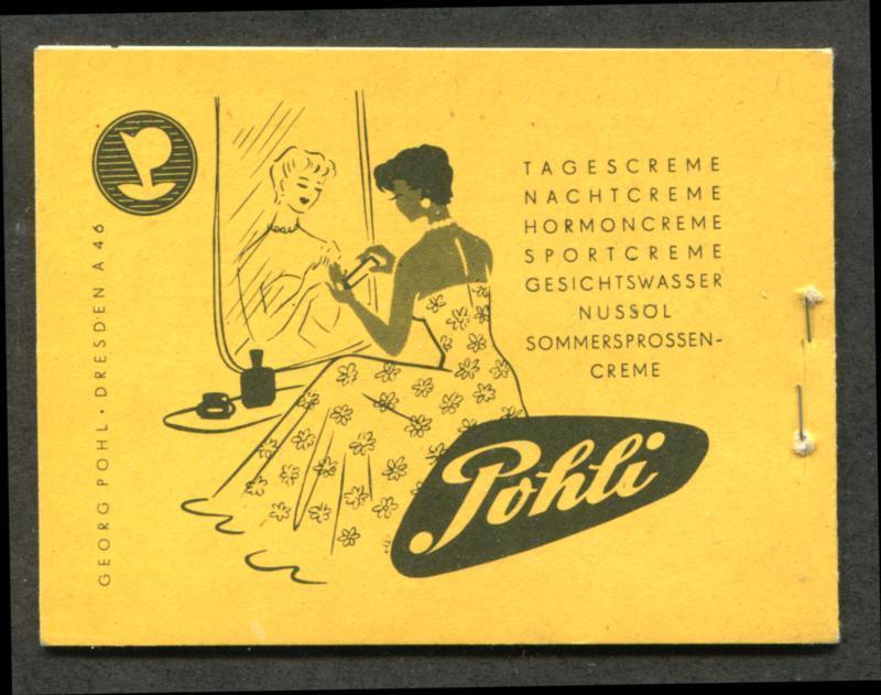 Germany: East (DDR) 330a,b and 331a Booklet 1957-58, Adv.on back