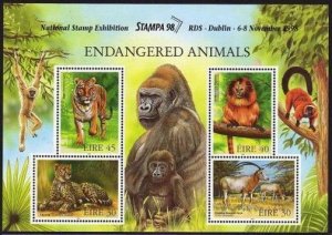 Ireland 1156b,MNH. PHILEXPO-1998.Endangered Animals:Cheetah,Oryx,Lion,Tiger.