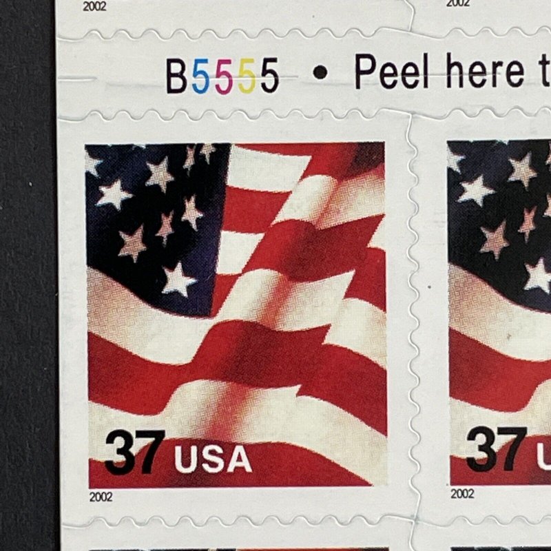 United States Sc 3635 (CF1) 37¢ Counterfeit Flag Full pane 20 Plate # B5555 MNH