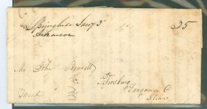 US  Spring Hill, Arkansas, 3 January 1837, Stampless Cover to Petersburg, IL Due 25