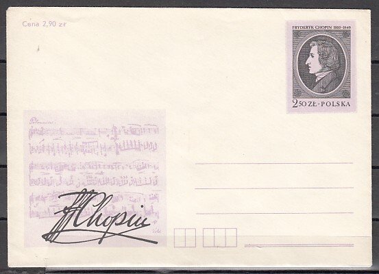 Poland, 2,90 zl. Composer F. Chopin Postal Envelope. ^