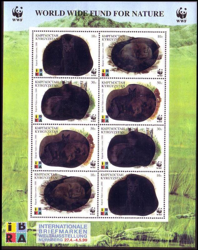 Kyrgyzstan WWF Corsac Fox Holographic stamps Sheetlet of 2 sets 1999 MNH