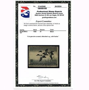 EXCELLENT GENUINE SCOTT #RW12 F-VF MINT D-OG H 1945 FEDERAL DUCK STAMP PSE CERT