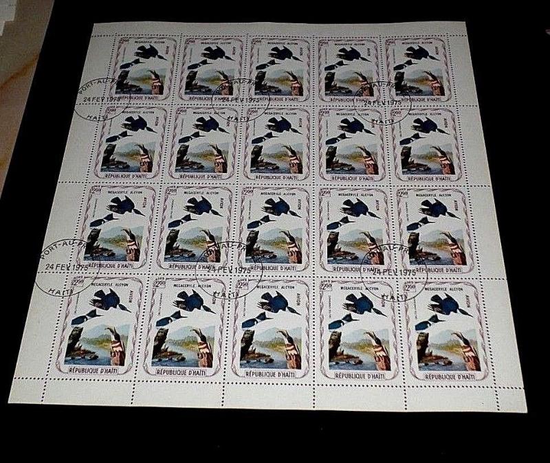 HAITI, 1975, 2.50 GOURDES, AUDUBON BIRDS, KINGFISHER, SHEET/20, CTO, NICE! LQQK