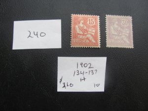 FRANCE 1902 HINGED SC 134,137 VF $260 (240) NEW COLLECTION