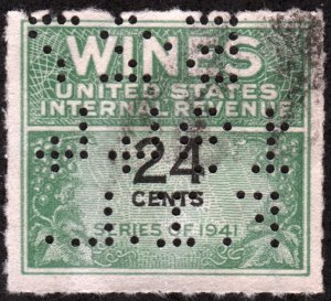 RE131 24¢ Wine Revenue Stamp (1942) Perfin
