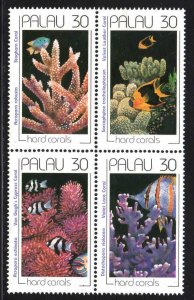 Palau # 259-62 ~ ( Block of 4 # 259a) ~ Coral & Fish ~ Mint (259 LHM - Rest NH)