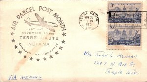 US Last Day Air Parcel Post Month Terre Haute,IN 1951 Cover