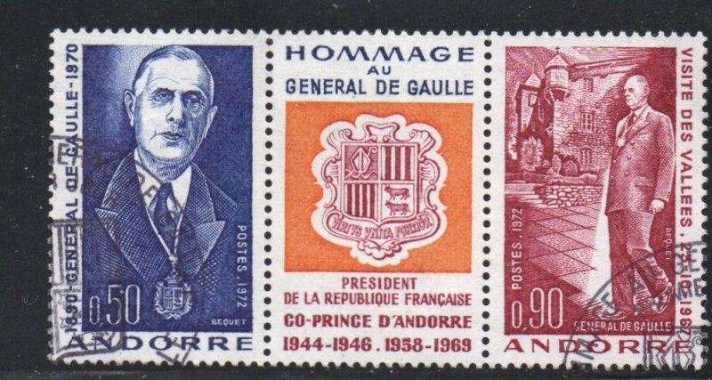 Andorra (Fr) Sc 218a 1972 De Gaulle stamp set  used