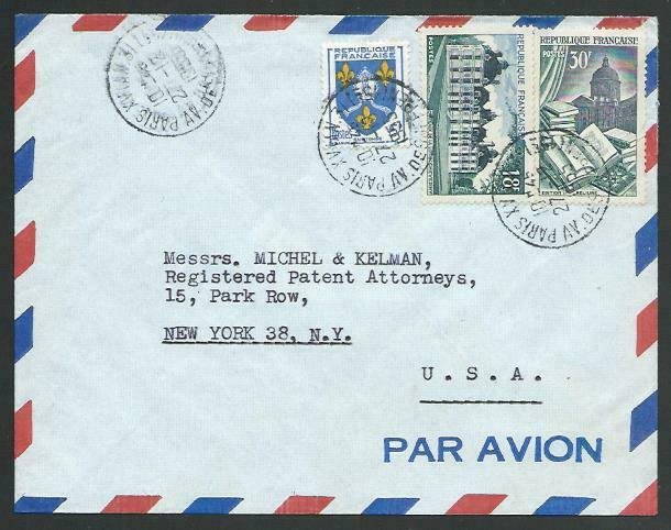 FRANCE 1955 Airmail cover to USA - nice franking...........................58119