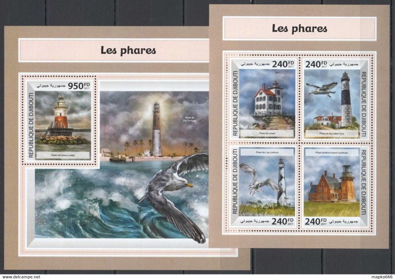 2017 Djibouti Lighthouses Marine Life Birds #1916-19+Bl987 ** Fd1168