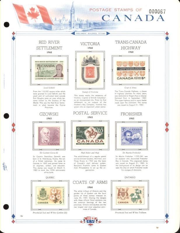 Canada Mint and Used Stamps on White Ace Album Page from Collection (Note: Pa...