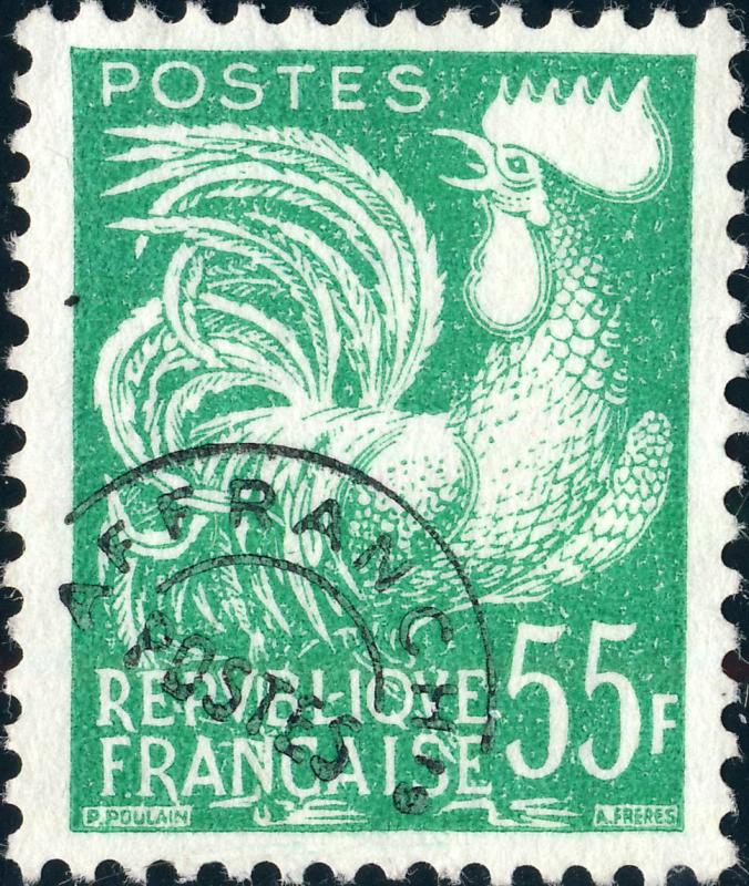 FRANCE - 1959 - Yv. Préo 118 55fr Vert-Jaune Coq Gaulois - Usagé (sans gomme)
