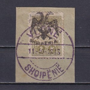 ALBANIA 1913, Sc# 17, overprint on Turkish stamp 2 pa, part cover, Used