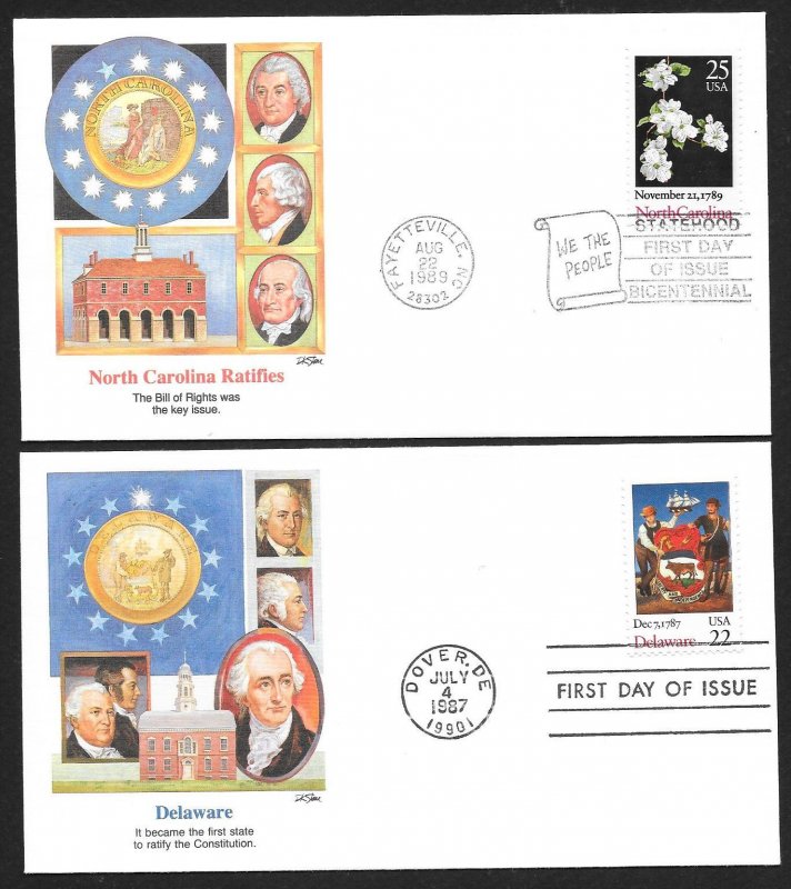 UNITED STATES (13) FDCs 22¢ 25¢ Colony Statehood 1987/1990 Fleetwood FULL SET