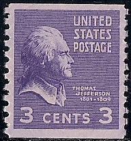 842 3 cent Thomas Jefferson coil mint  OG NH VF