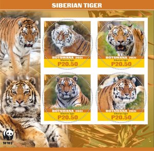 Stamps. Fauna. WWF Tiger 2021 year 1+1 sheets perf  Botswana
