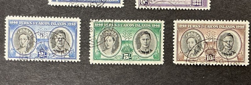 Turks & Caicos Isl. #94-100 - 1948 complete set of 7 used stamps. Cat. $15.50.