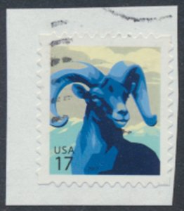 USA Sc# 4138  Used SA on piece Bighorn Sheep 2007 see details / scan