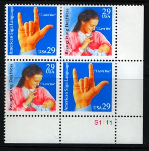 US  2784a   MNH       AMERICAN SIGH LANUAGE , PLATE BLOCK, 1993