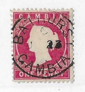 Gambia Sc #13 1p deep carmine used with SON CDS VF