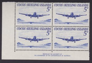 COCOS ISLAND 1963 5d Super Constellation Corner Block of 4 MNH OG SG2