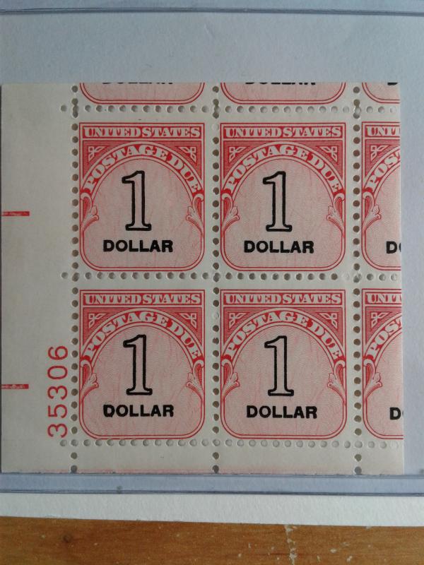 SCOTT #J100 EFO $1.00 UNITED STATES POSTAGE DUE PLATE BLOCKS MINT NEVER HINGED