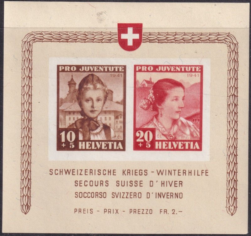 Sc# B116 Switzerland 1941 MNH semi postal S/S souvenir sheet CV $95.00