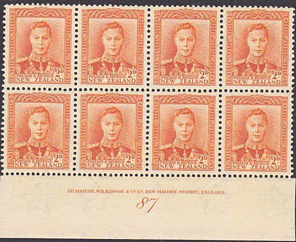 NEW ZEALAND GVI 2d plate block # 87 MNH....................................4178