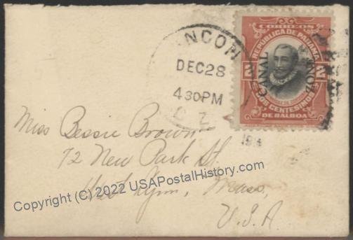 Canal Zone 1914 Occupation USA Cover ANCON Redwood West Lynn Massachusett 107604