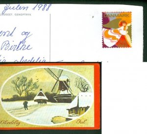 Denmark 1988 Christmas Card . Seal 1988.1918 Reprint . Mill, Farm, Horses.