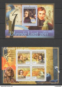 2011 Guinea Music Great Composer The Year Of Franz Liszt 1Kb+1Bl ** Bc170