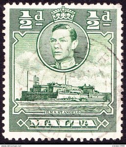 MALTA 1938 KGVI ½d Green SG218 FU