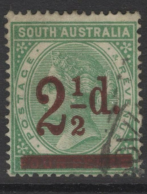 SOUTH AUSTRALIA SG229b 1891 2½d on 4d DEEP GREEN USED