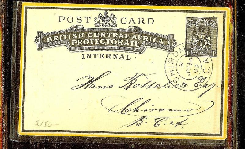 BRITISH CENTRAL AFRICA (P1210B) 1D  PSC 1897 TSHRIOMO INTERAL NO MSG