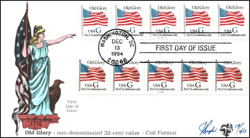 Scott 2889 / 90 32 Cents Flag G Stamp Pugh Hand Painted PNC Strips FDC 19 Of 40