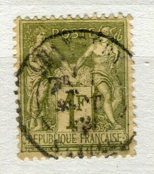 FRENCH COLONIES; Classic 1880s perf issue fine used 1Fr. value Postmark