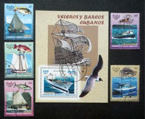 CUBA  Sc# 4484-4489  CUBAN FISHING BOATS & FISH Cpl set of 5 + SS  2005 used cto