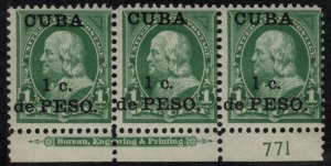 MALACK Cuba 221 F/VF OG 1  NH, H,, Plate Strip of 3,..MORE.. k1964