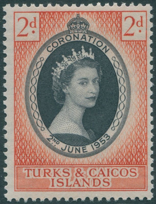 Turks & Caicos Islands 1953 2d black & orange-red Coronation SG234 unused