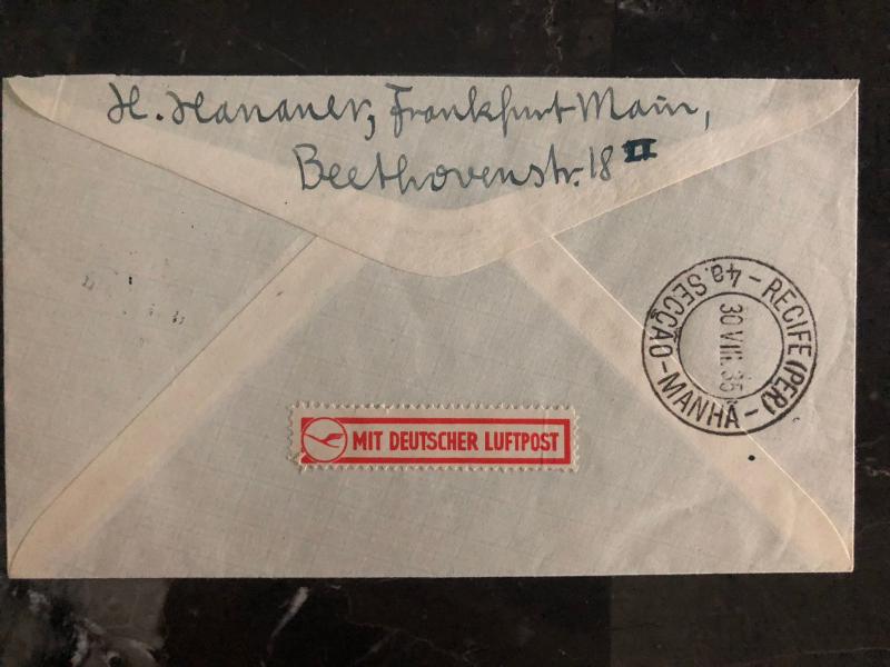 1935 Germany LZ 127 Graf Zeppelin Cover to Pernambuco Brazil 11th SAF Airmail