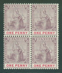 SG 107 Trinidad 1883-84. 1d carmine block of 4. Pristine unmounted mint CAT £88